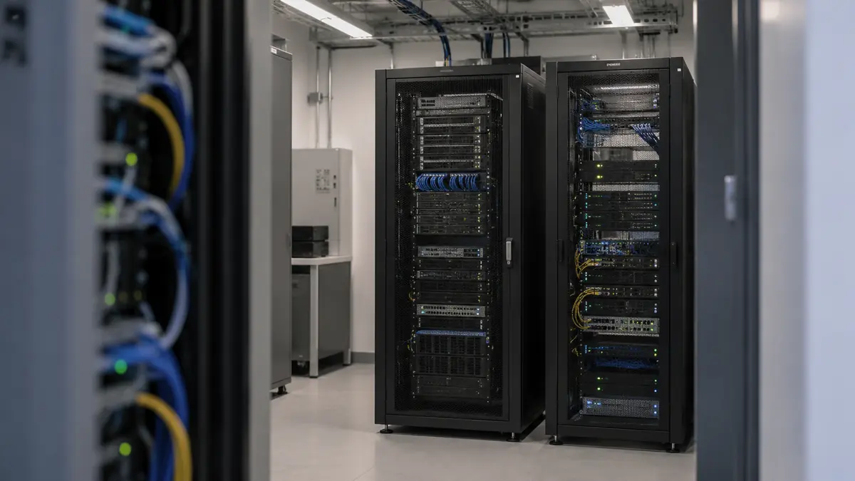 A row of racks in a data centre